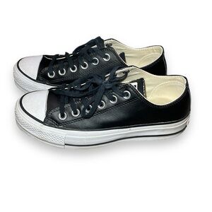 Converse Low Top Leather Sneakers in Black and White